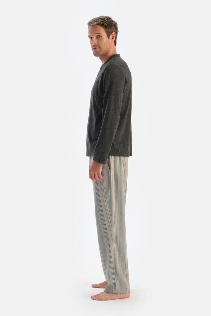 Dagi Anthracite Melange Striped Pajama Set with Patch Pockets 3