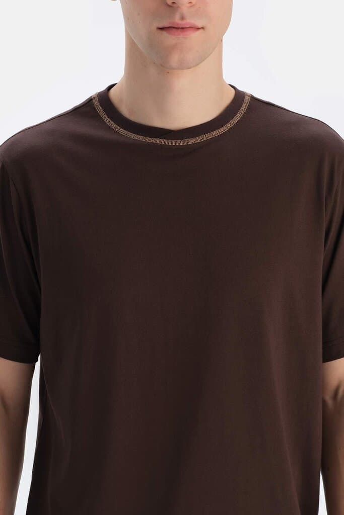 Dagi Dark Brown Bicycle Collar Short Sleeve T-Shirt and Shorts Pajama Set 6