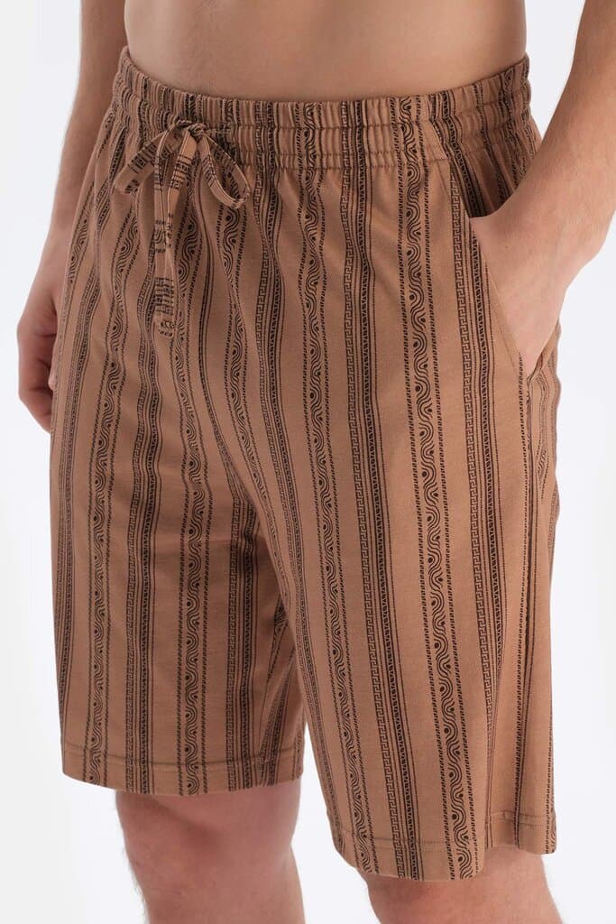 Dagi Dark Brown Bicycle Collar Short Sleeve T-Shirt and Shorts Pajama Set 7