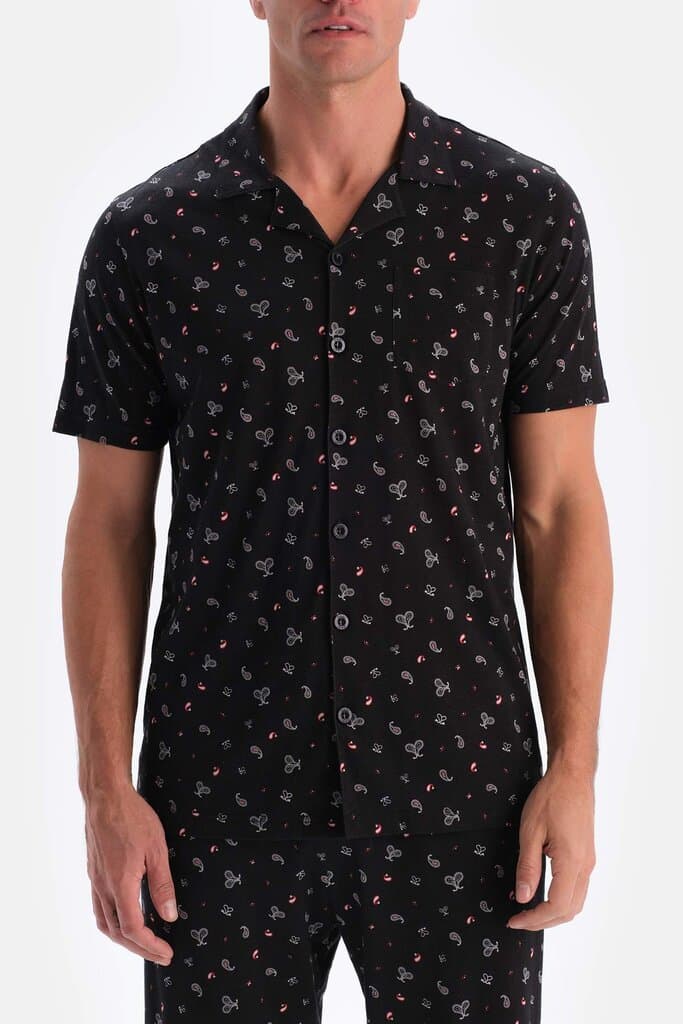 Dagi Black Print Cotton Modal Shirt and Pants Pajama Set 5