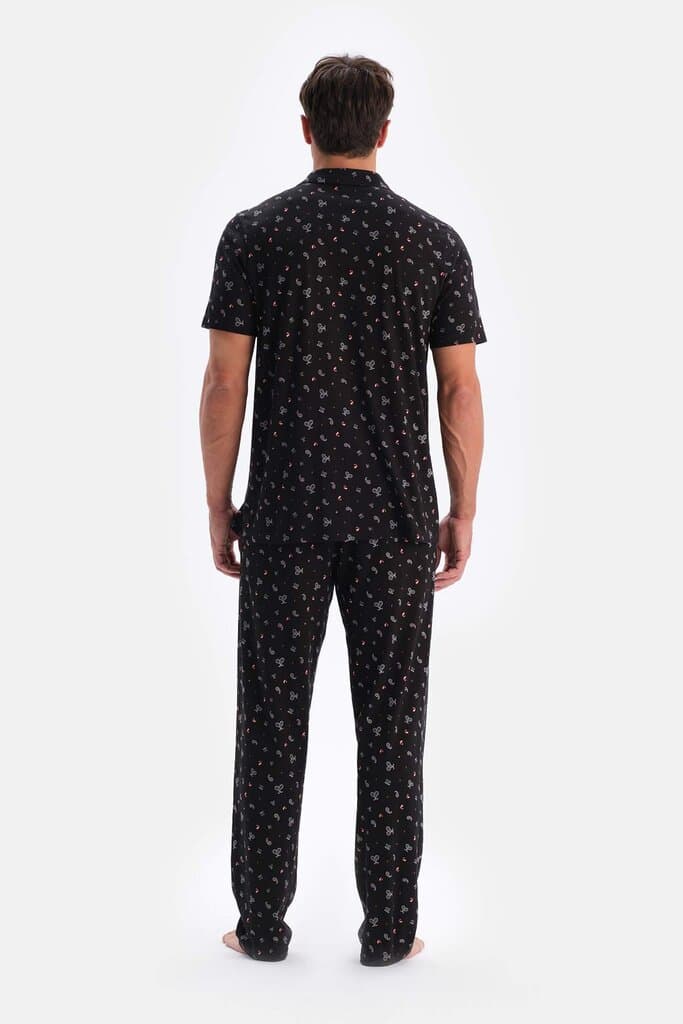 Dagi Black Print Cotton Modal Shirt and Pants Pajama Set 2