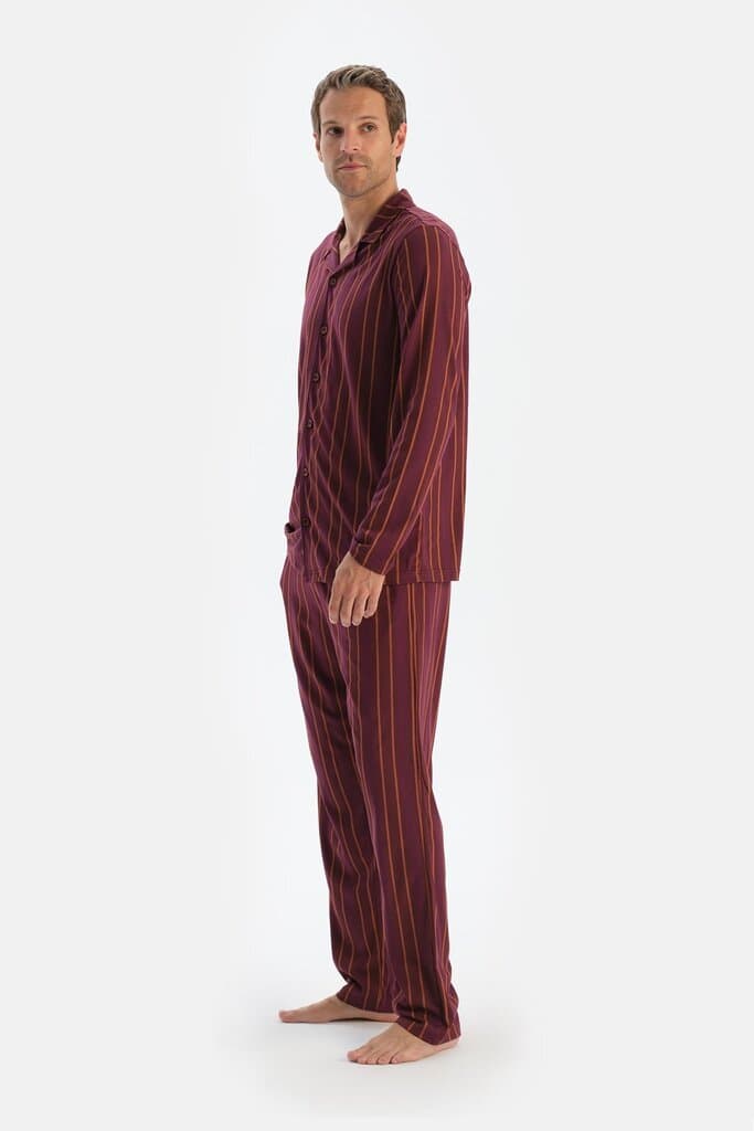 Dagi Burgundy Striped Long-Sleeve Shirt and Pant Pajama Set 3