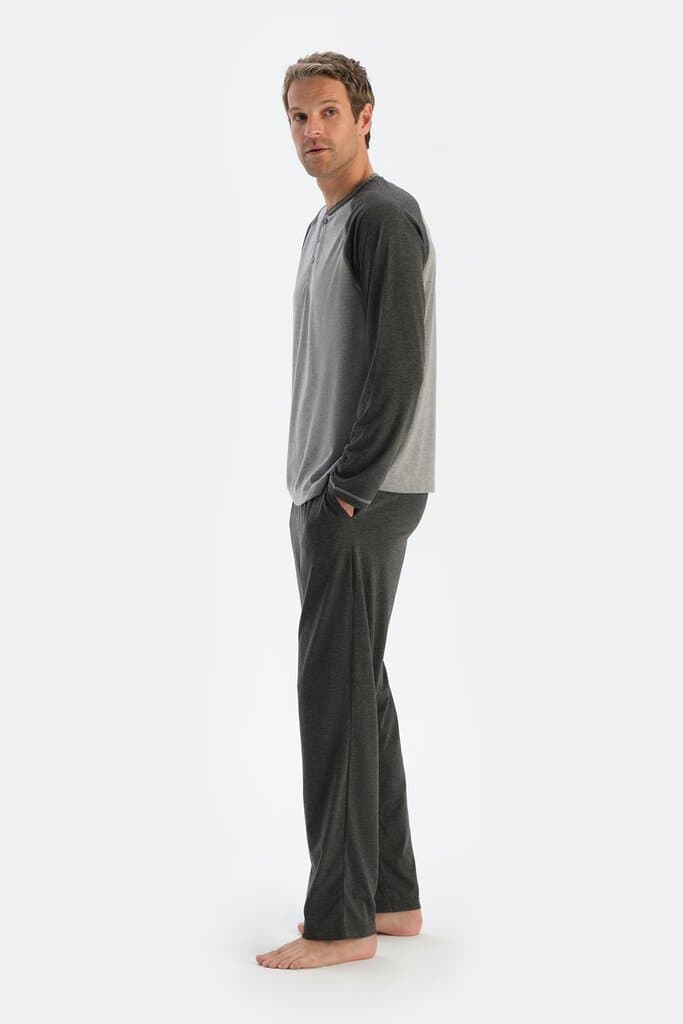 Dagi Gray Melange Raglan Sleeve T-Shirt and Pants Pajama Set 3
