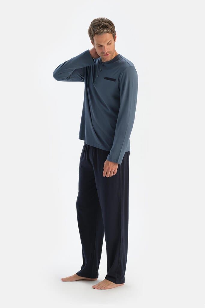 Dagi Navy Blue Long-Sleeve Three-Piece Pajama Set 3