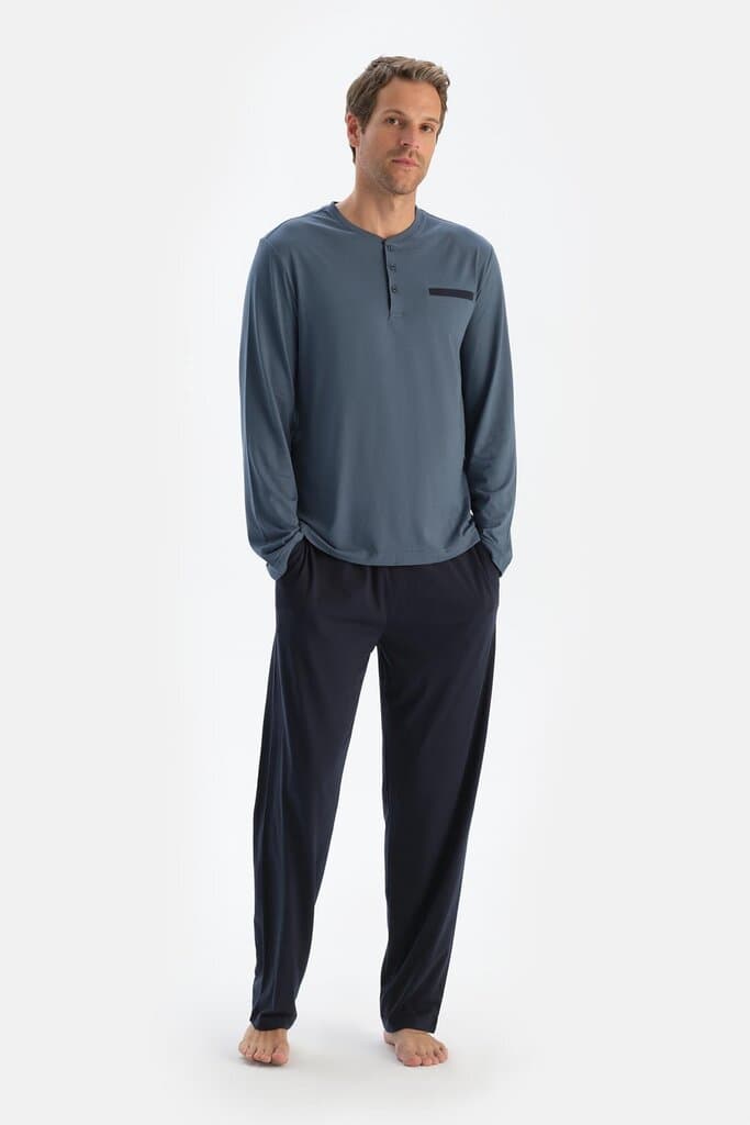 Dagi Navy Blue Long-Sleeve Three-Piece Pajama Set