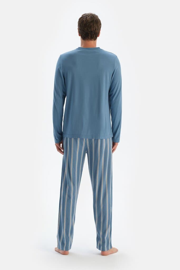 Dagi Blue Bicycle Collar Long-Sleeved T-Shirt and Pants Pajama Set 2