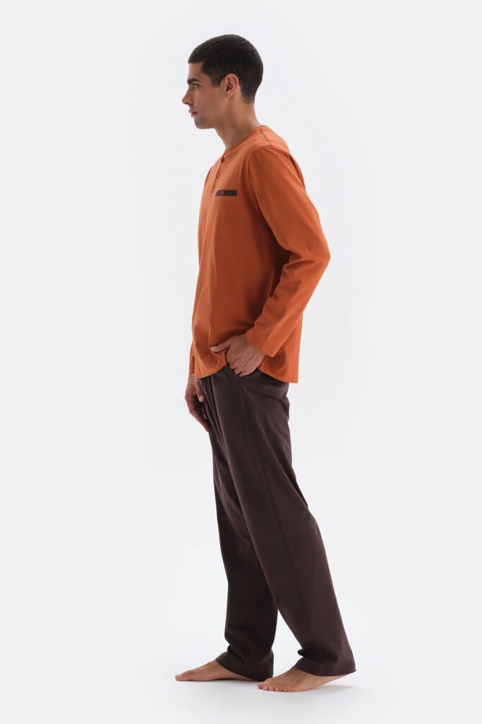 Dagi Brown Half-Button Long-Sleeve Knit Pajama Set 3
