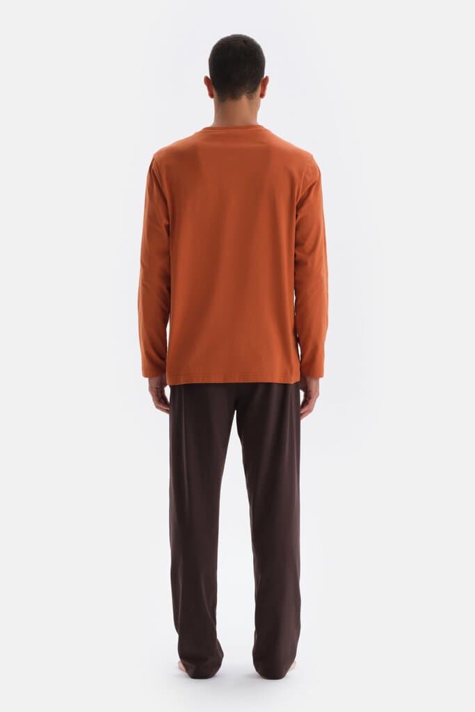 Dagi Brown Half-Button Long-Sleeve Knit Pajama Set 2