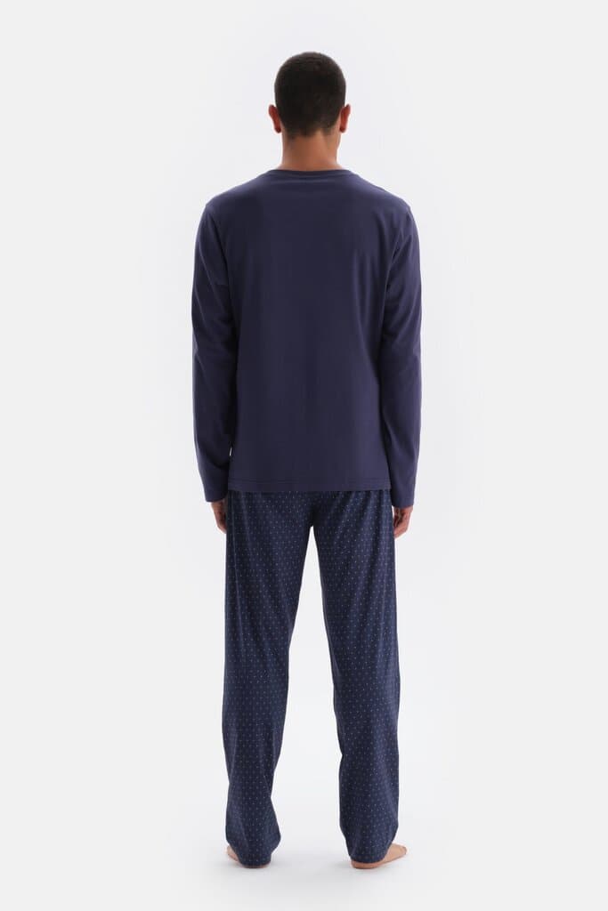 Dagi Navy Blue Long-Sleeve Printed Cotton Pajama Set 2
