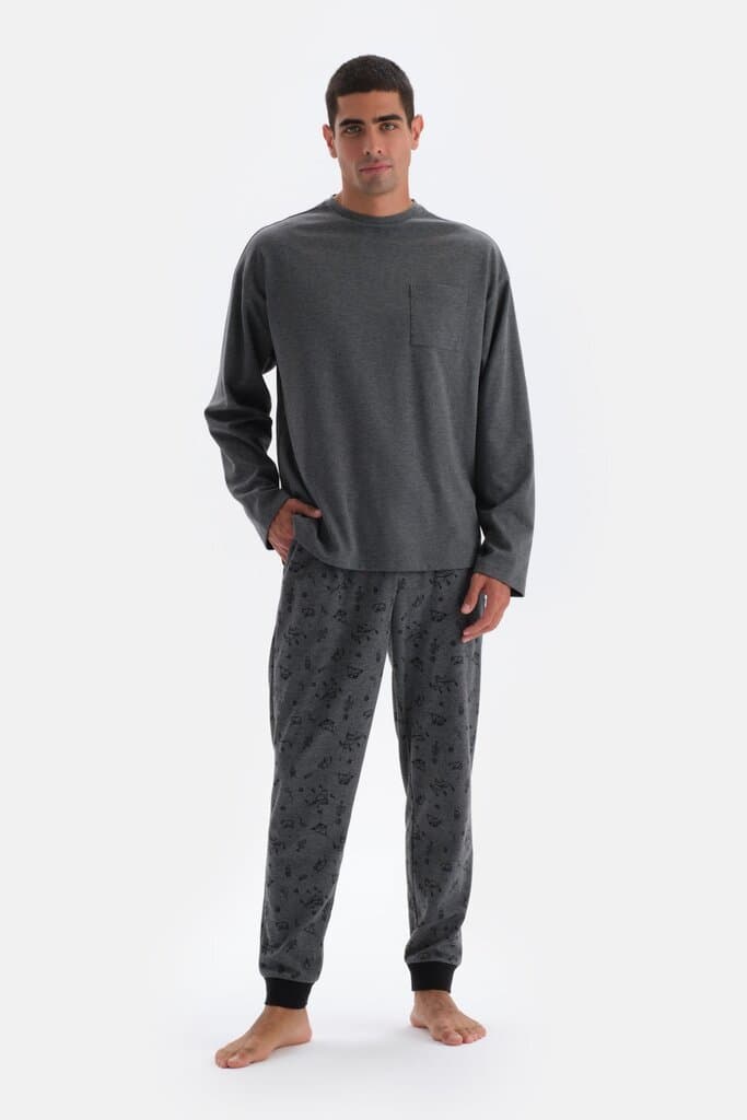 Dagi Smoked Knit Long-Sleeve Pajama Set with Print