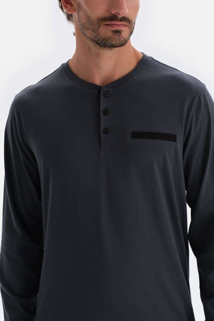 Dagi Anthracite Half-Button Long-Sleeve Cotton Modal Pajama Set 7