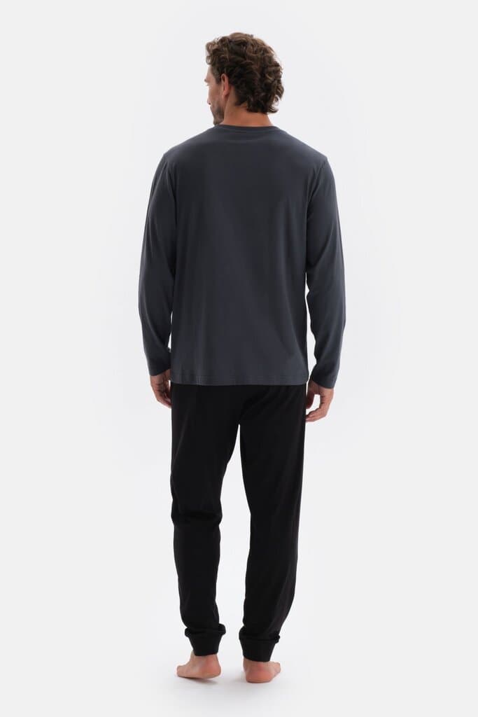 Dagi Anthracite Half-Button Long-Sleeve Cotton Modal Pajama Set 2