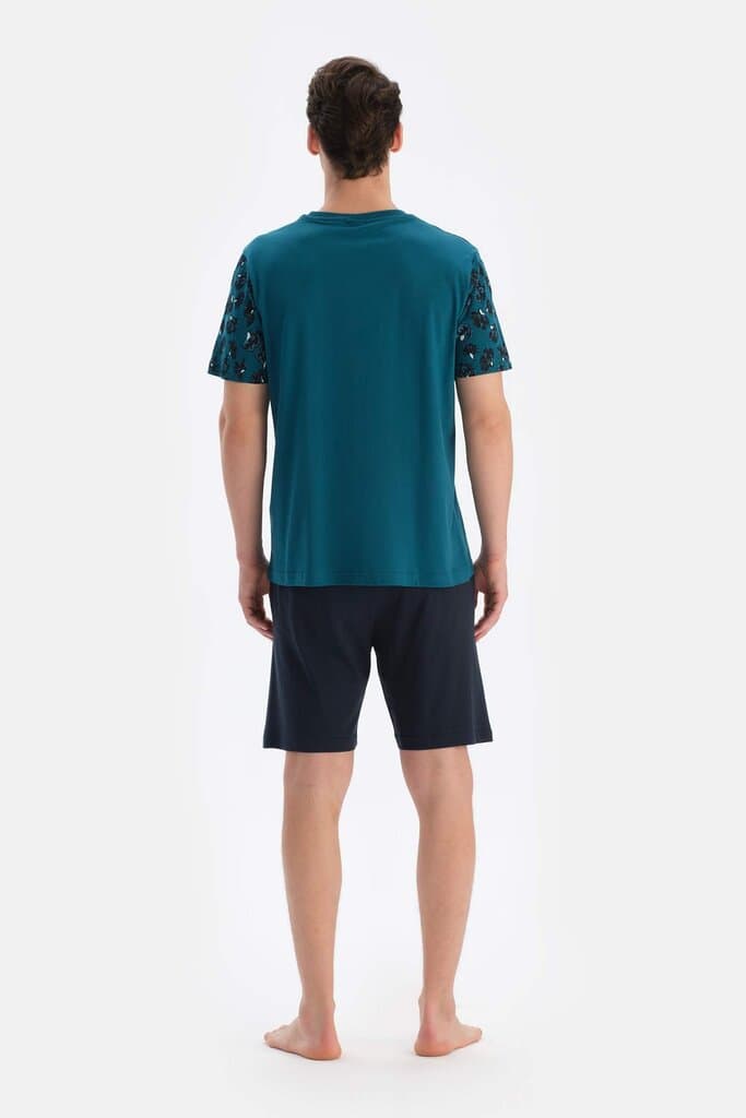 Dagi Petrol Green Bis Asymmetrical Collar Trimmed Shorts Pyjama Set 2