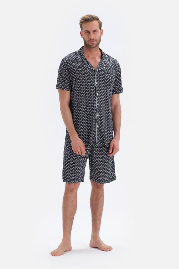 Dagi Black Modal Pajama Set with Shawl Pattern for Groomsmen 6