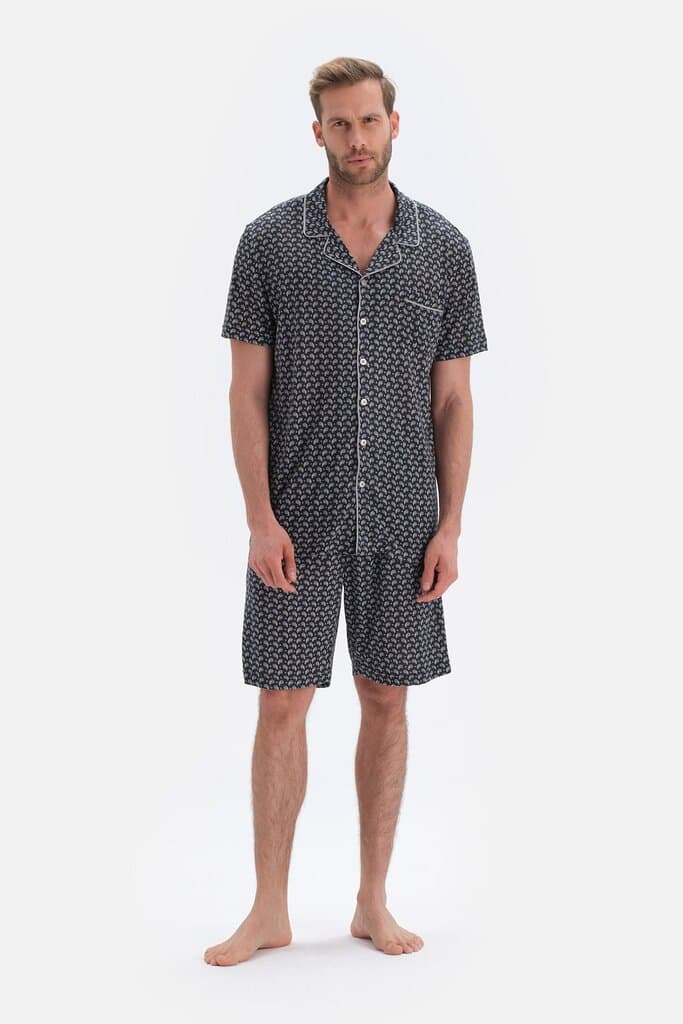 Dagi Black Modal Pajama Set with Shawl Pattern for Groomsmen