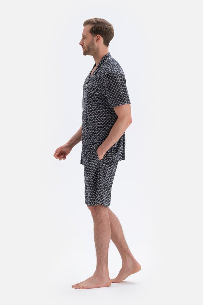 Dagi Black Modal Pajama Set with Shawl Pattern for Groomsmen 3
