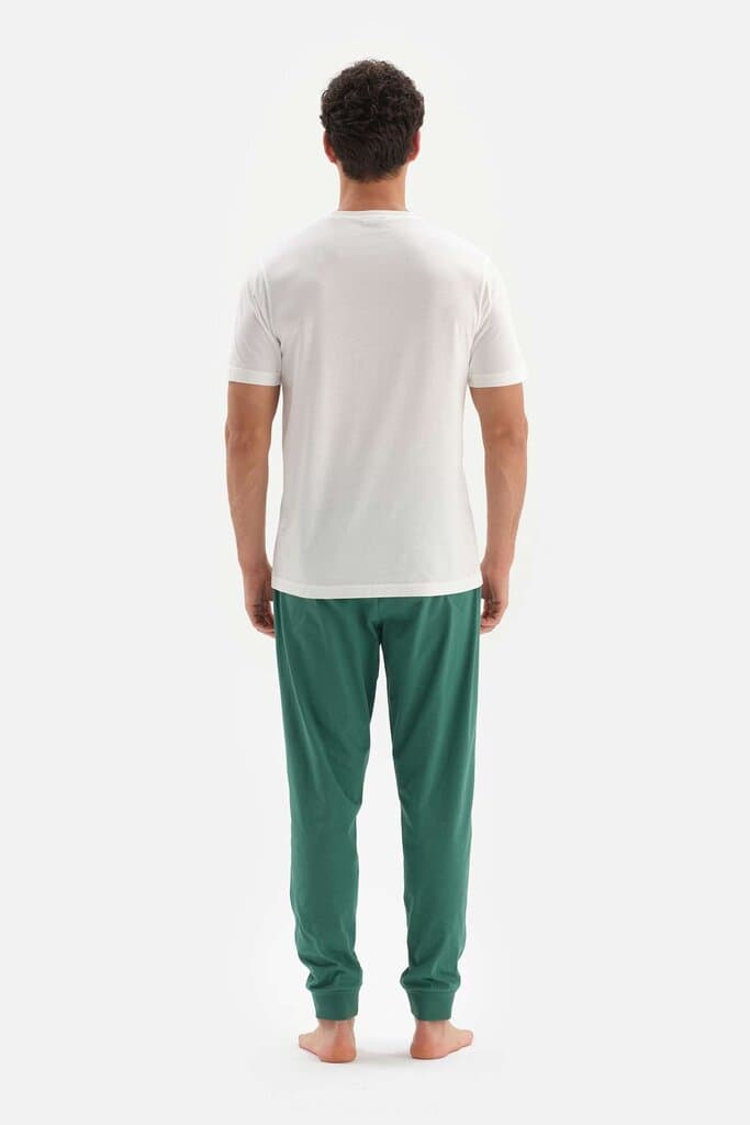 Dagi Off-White Modal Pajama Set with Bike Collar Print 2