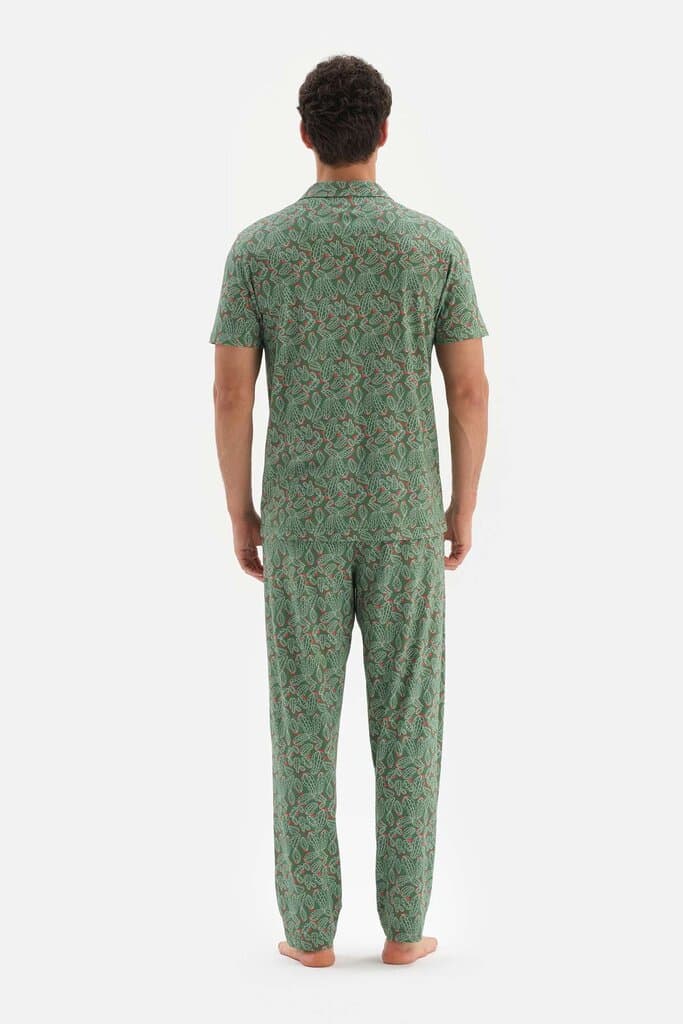Dagi Green Modal Pajama Set with Shirt Collar Print 2