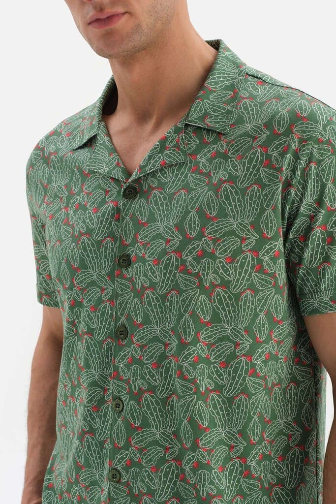Dagi Green Modal Pajama Set with Shirt Collar Print 4