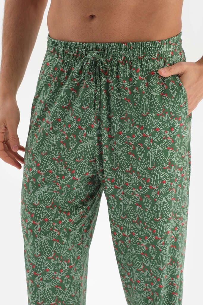 Dagi Green Modal Pajama Set with Shirt Collar Print 5