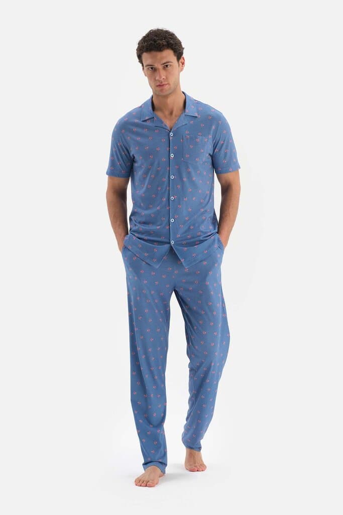 Dagi Navy Blue Microprint Pajama Set