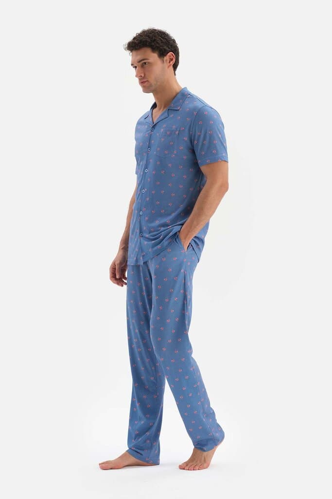 Dagi Navy Blue Microprint Pajama Set 3