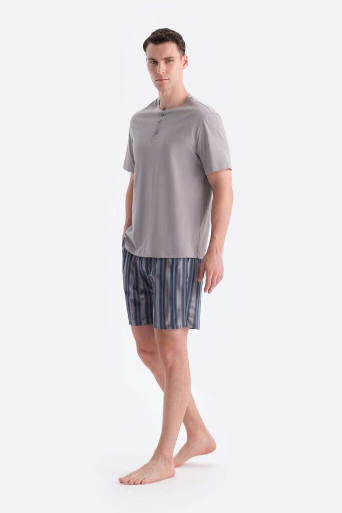 Dagi Gray Striped T-Shirt and Shorts Set 3
