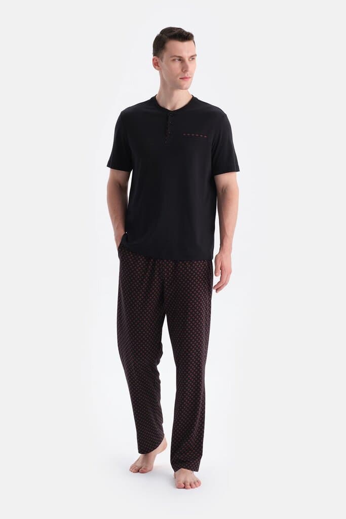 Dagi Black Short-Sleeved Patlı T-Shirt and Pants Set