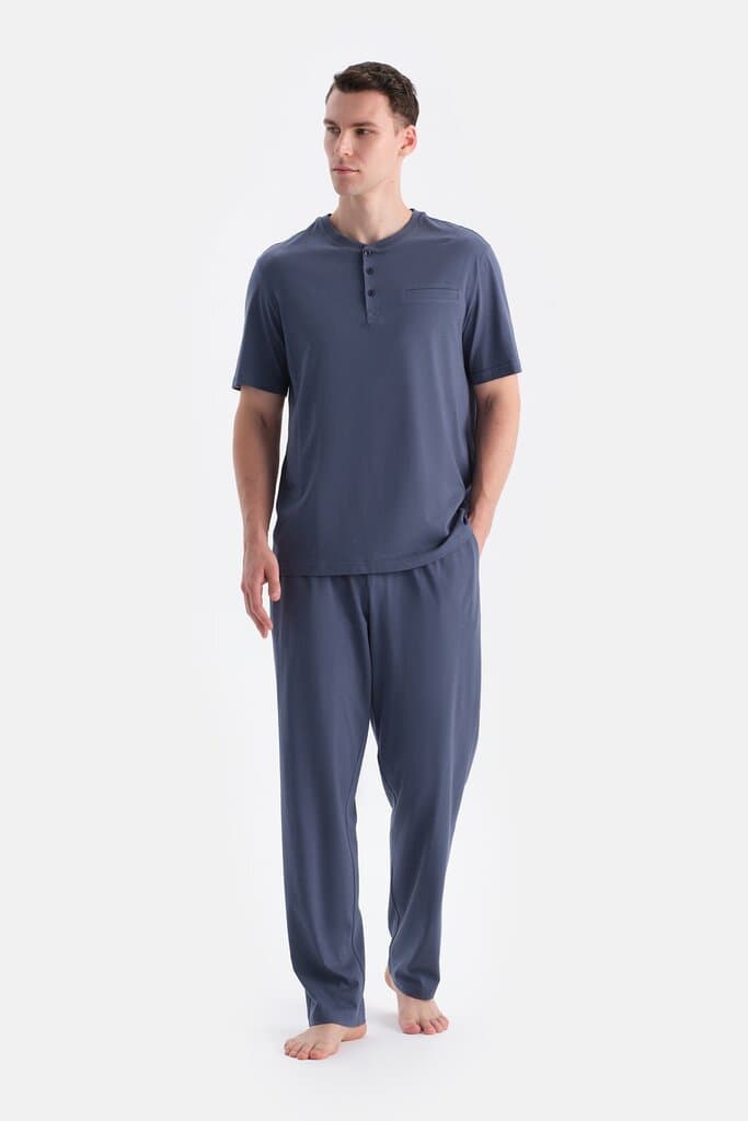 Dagi Navy Blue Pocket Detail T-Shirt and Pants Set