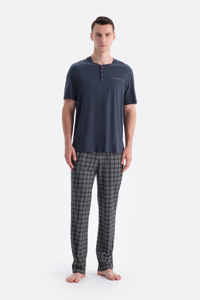 Dagi Smoked Pattern Pocket Detail T-Shirt and Pants Set 4