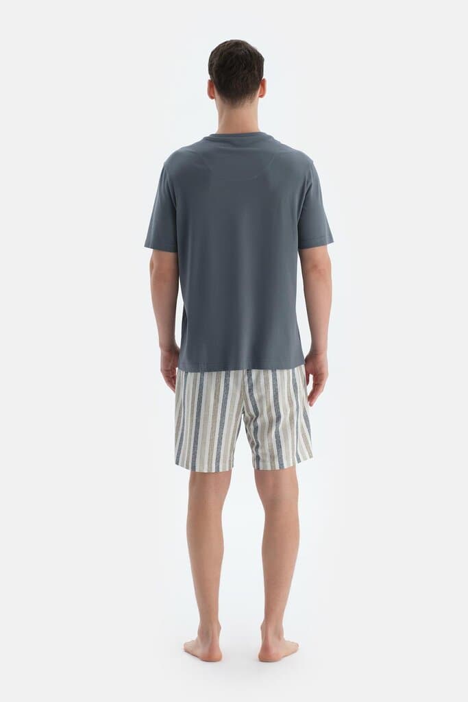 Dagi Indigo Patch and Welt Pocket Detail T-Shirt and Shorts Pajama Set 2