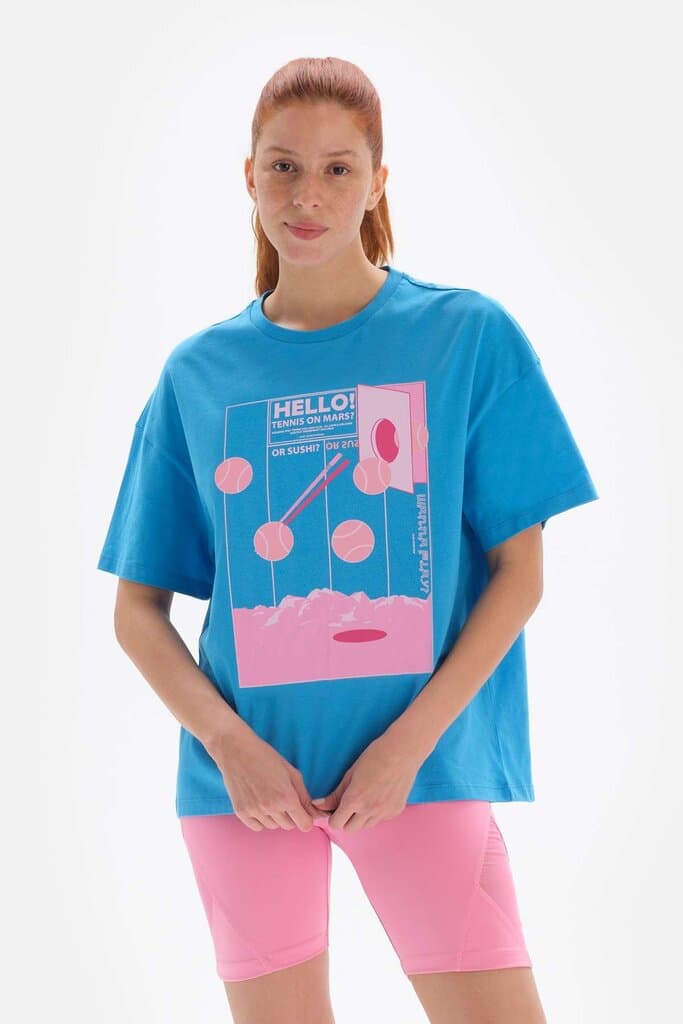 Dagi Blue Mountain Active Printed Cotton T-Shirt