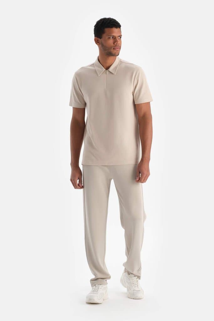 Light Beige Dagi Active Men's Zip T-Shirt 5