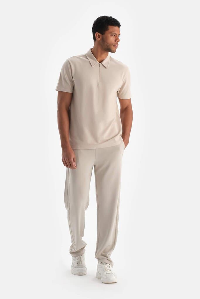 Light Beige Dagi Active Men's Zip T-Shirt 4