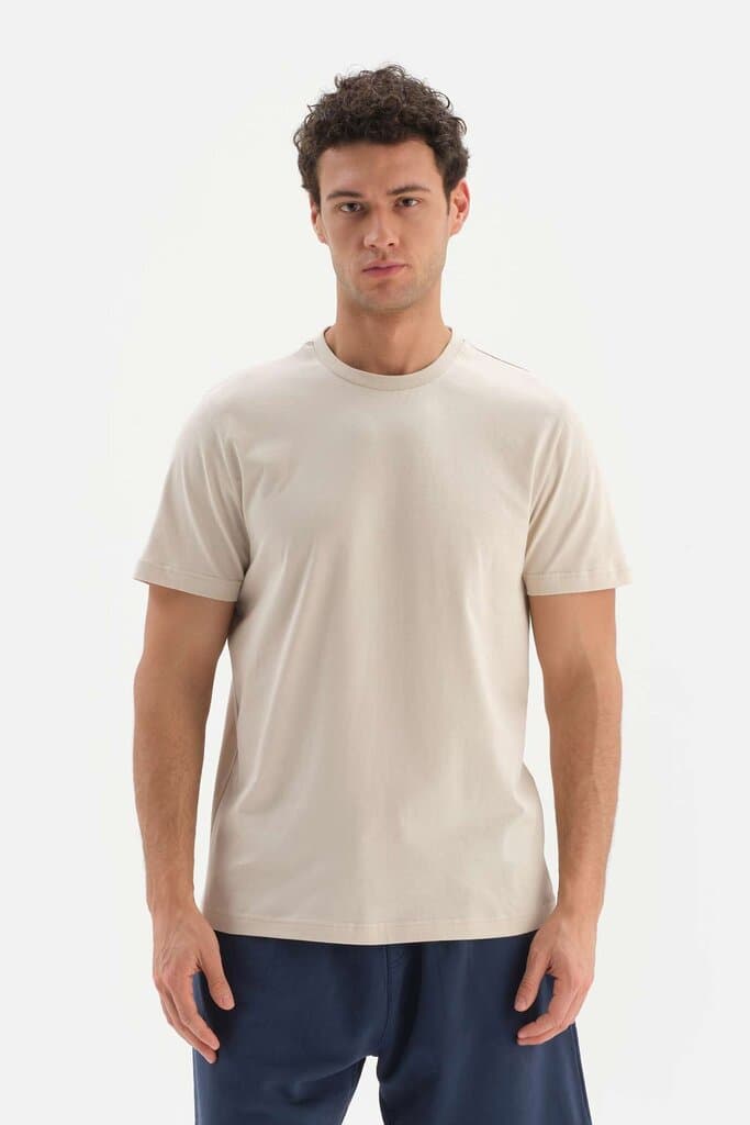 Dagi Beige Bicycle Neck Supima Cotton Short Sleeve T-Shirt