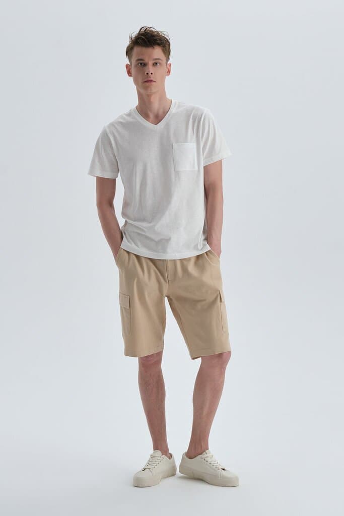 Dagi Ecru Cotton V-Neck T-Shirt 3