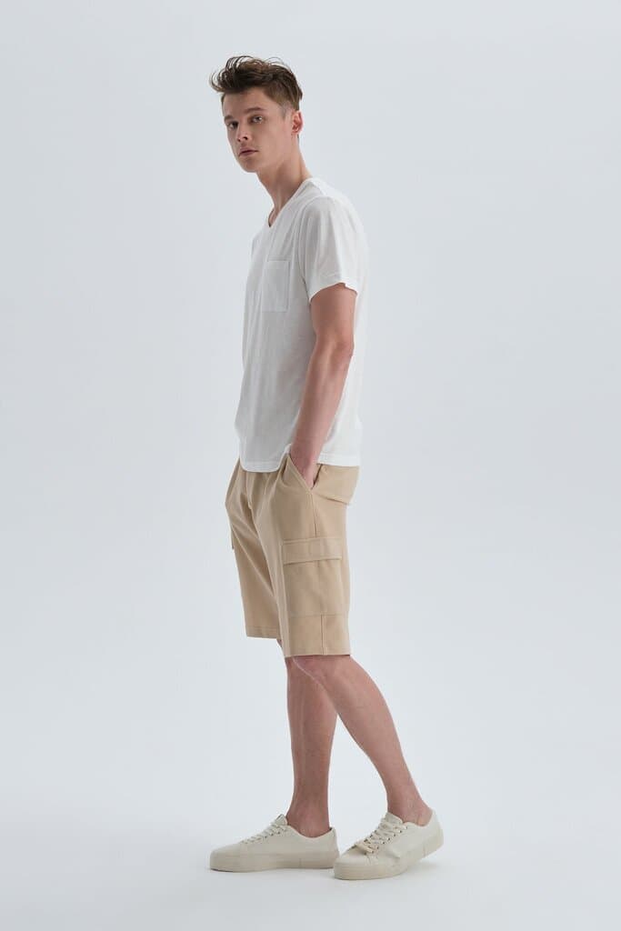 Dagi Ecru Cotton V-Neck T-Shirt 4