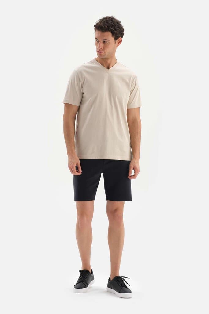 Dagi Beige V-Neck Basic Supima T-Shirt 5