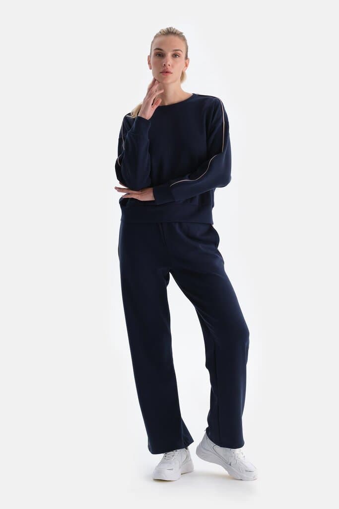 Dagi Navy Blue Women's Modal Tracksuit Bottoms with Single Stripe Detail