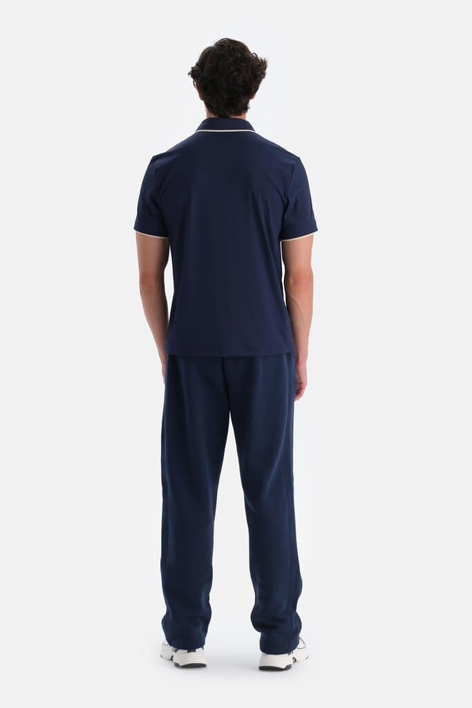 Dagi Navy Blue Men's Technical Fabric Polo Shirt with Detail 2