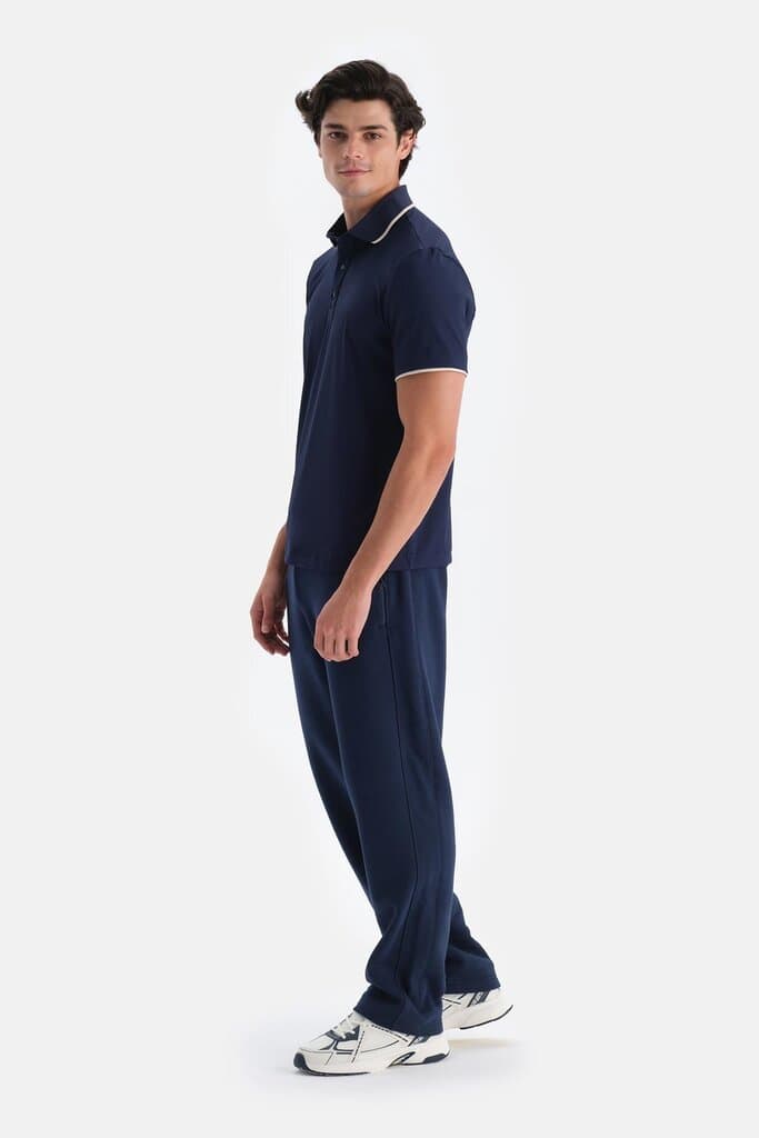Dagi Navy Blue Men's Technical Fabric Polo Shirt with Detail 3