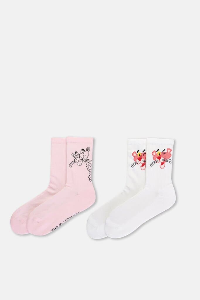 Dagi Women's Two-Pair Panther Socks, White-Pink