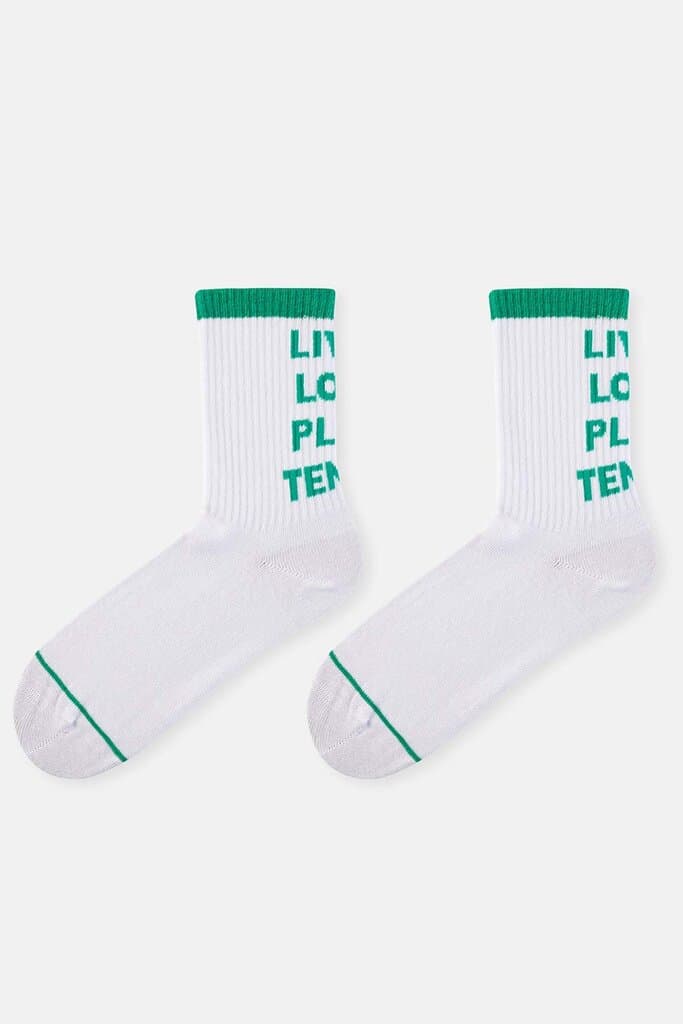 Dagi Women's 2-Pack Green and White Slogan Sports Socks 3