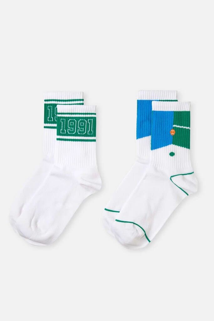 Dagi Women's 2-Pack Green and White Sports Socks with Ball Pattern