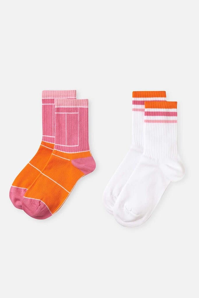 Dagi Women's 2-Pack White-Pink Short Pattern Sports Socks