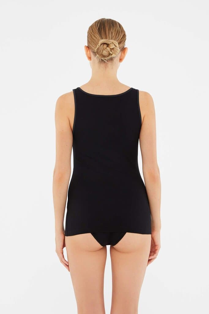 Dagi Black Wide Neck Thick Strap Cotton Women's Tank Top 2