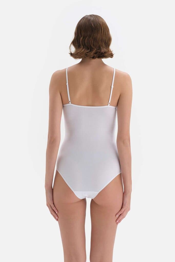 Dagi Women's White Cotton Sleeveless Bodysuit 2