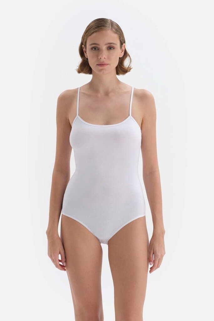 Dagi Women's White Cotton Sleeveless Bodysuit 4