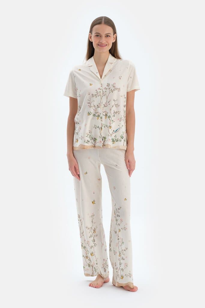 Dagi Off-White Floral Print Pajama Set
