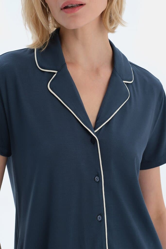 Dagi Navy Blue Short-Sleeve Basic Pajama Set 6